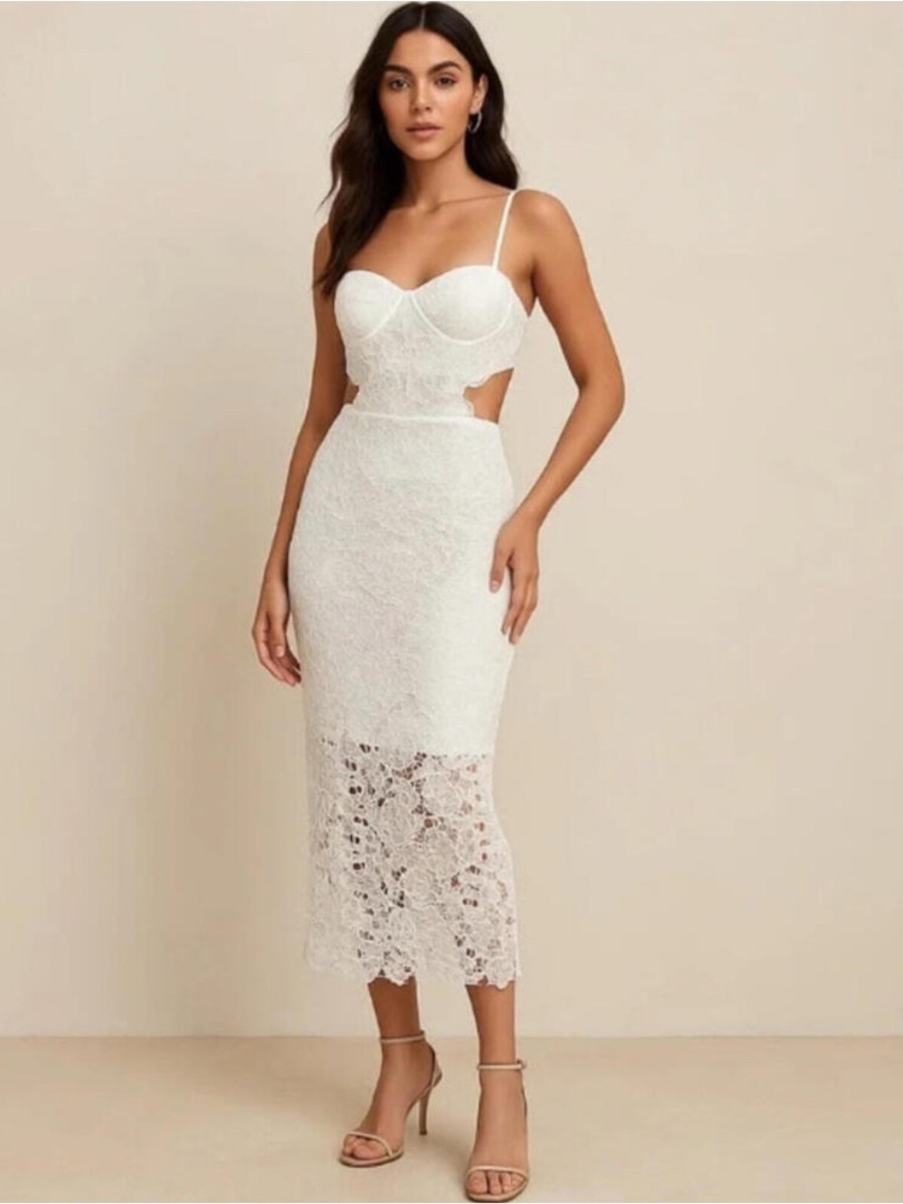 AMABLE by Mable White Lace Cutout Dress